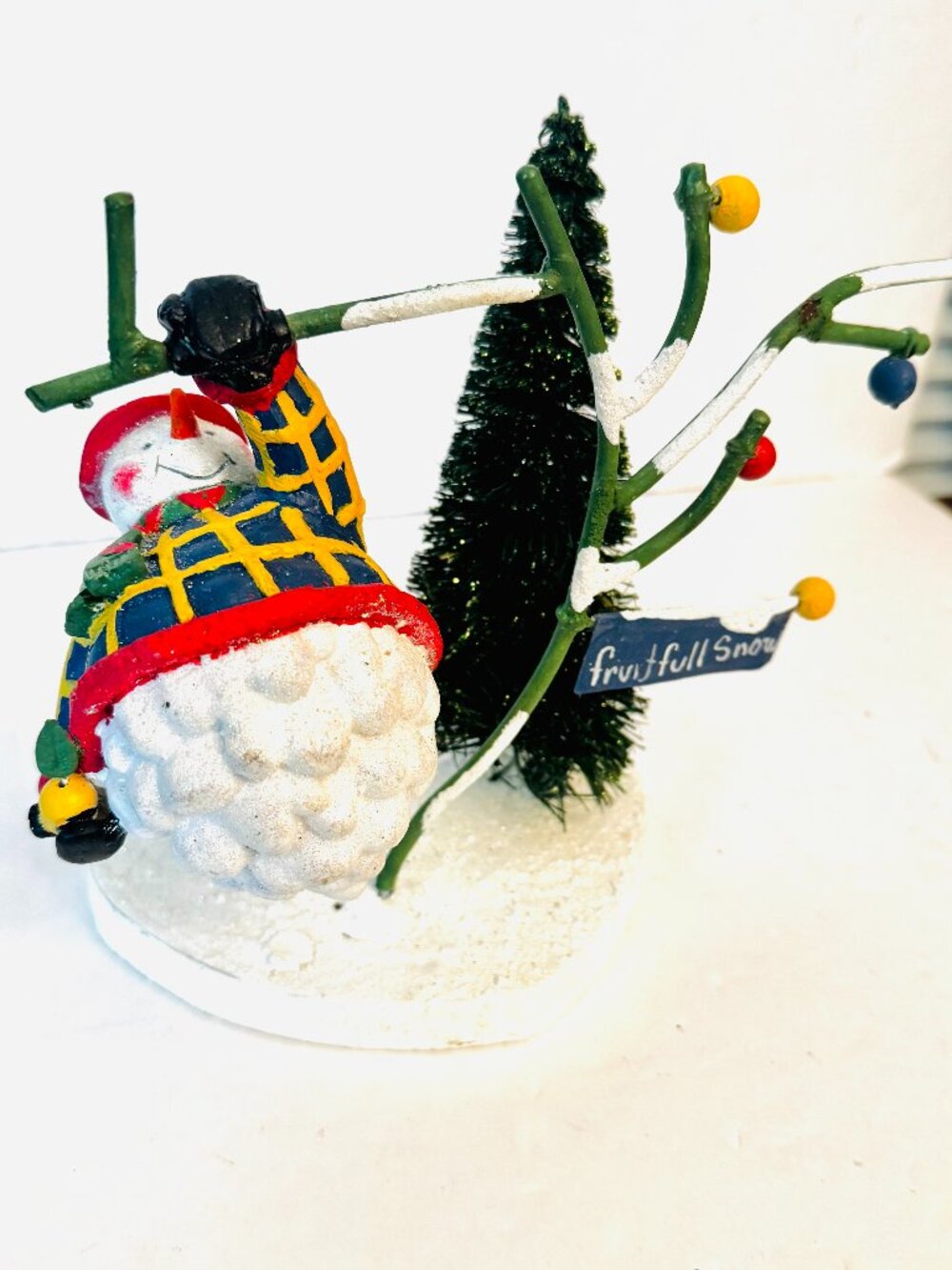 Snowman hanging tree brunch Figurine "Fruitfull Snow"